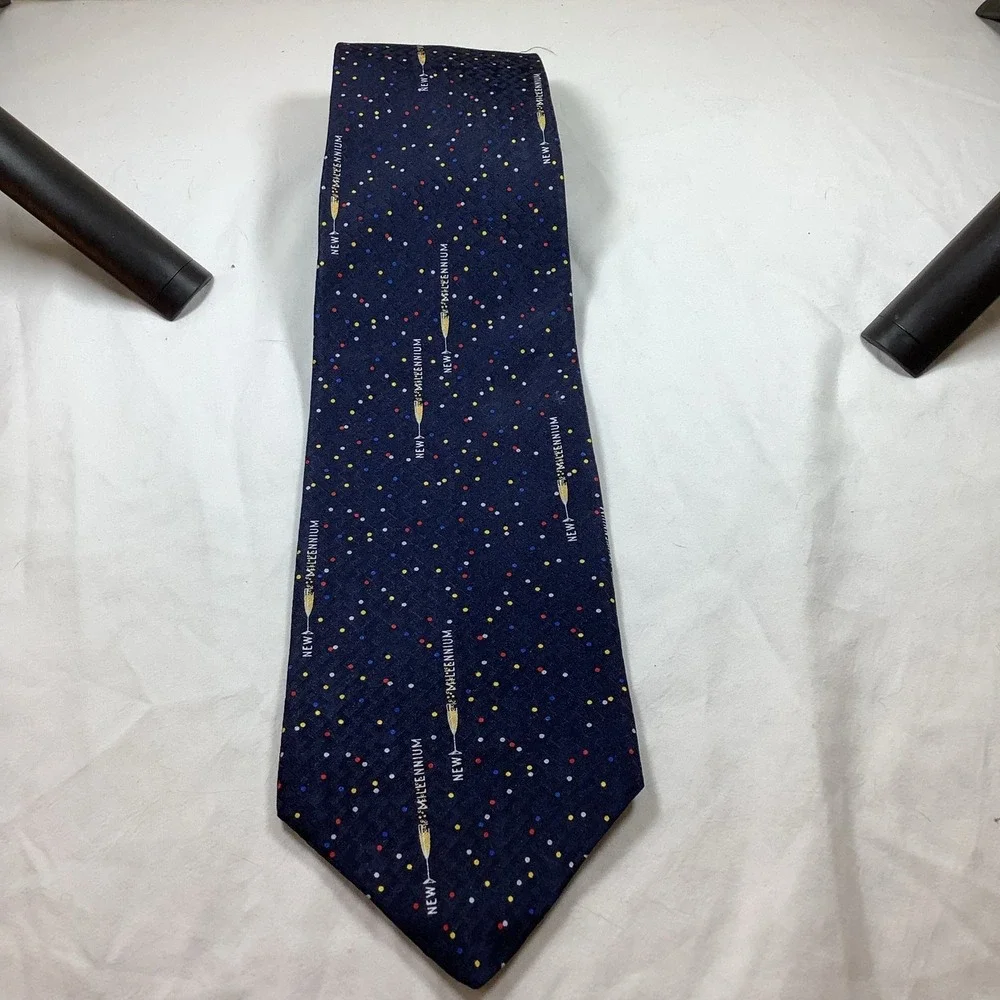 New Millennium Polka Dot Tie Navy Champagne Flutes Silk Men's Necktie